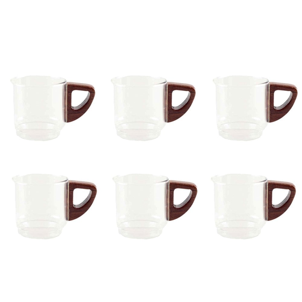 Glazen koffiekopjes met houten handvat 5,5x5.5x8,3 cm - veel 6