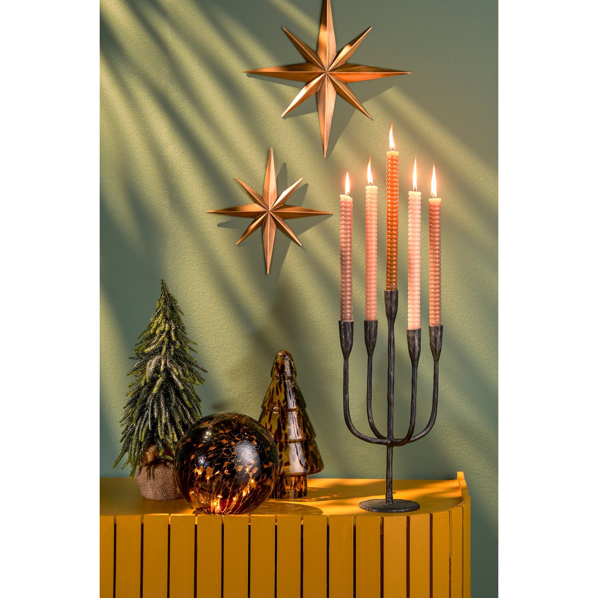 Bollamp met LED Verlichting - H20 x Ø20 cm - Glas - Bruin