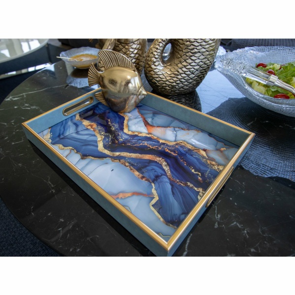 Rechthoekige blauwe waterverfschakel 40x30x4,5 cm