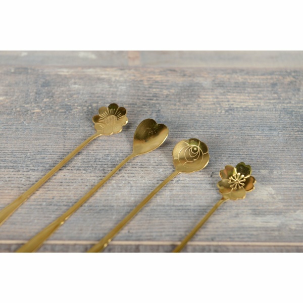 Lange bloem gouden lepels - veel van 4