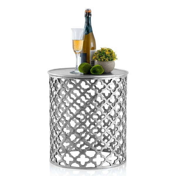 Decoratieve tafel metalen bijzettafel ø 40 x 45 cm rond Cairo zilver of goud aluminium oriental
