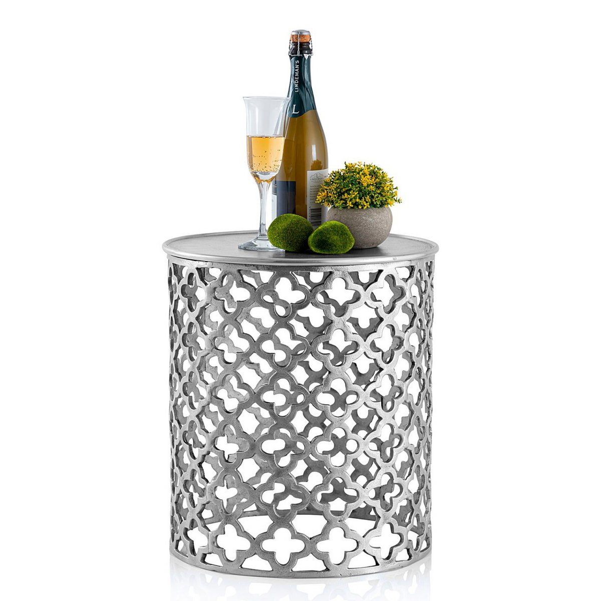 Decoratieve tafel metalen bijzettafel ø 40 x 45 cm rond Cairo zilver of goud aluminium oriental