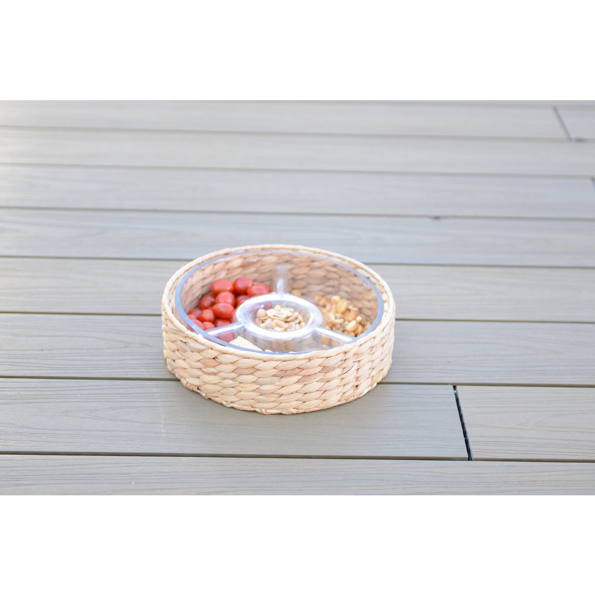 Aperitif set 3 rotan compartimenten 28x28x8cm