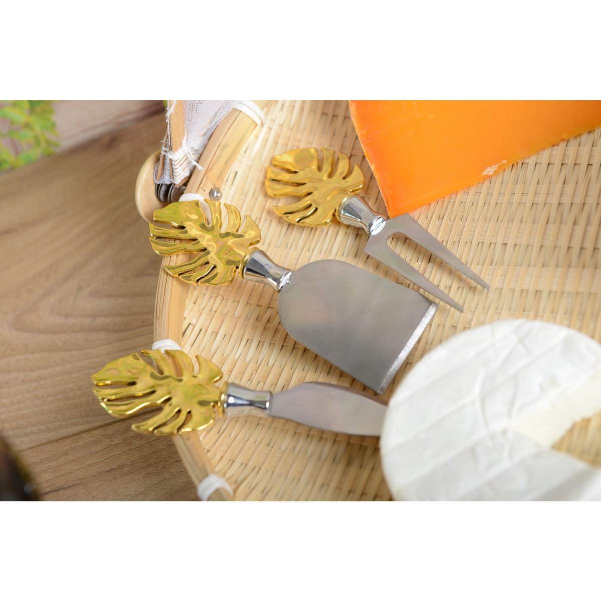 Set van 3 stuks met gouden palmbladkaas