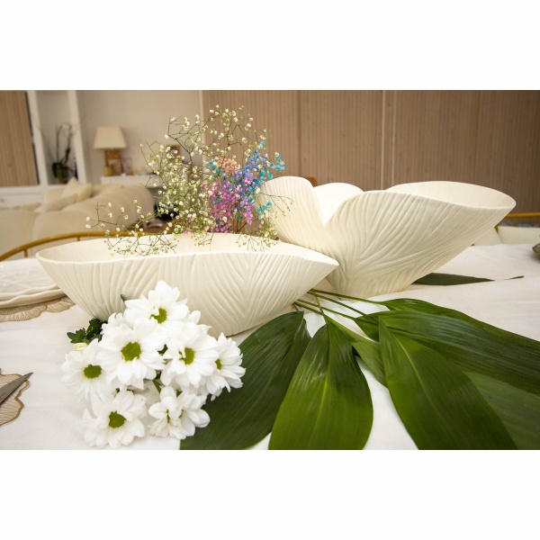 Beige Floral Mat Ceramic Saladier 41x31.5x20cm