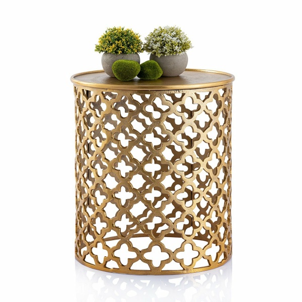 Decoratieve tafel metalen bijzettafel ø 40 x 45 cm rond Cairo zilver of goud aluminium oriental