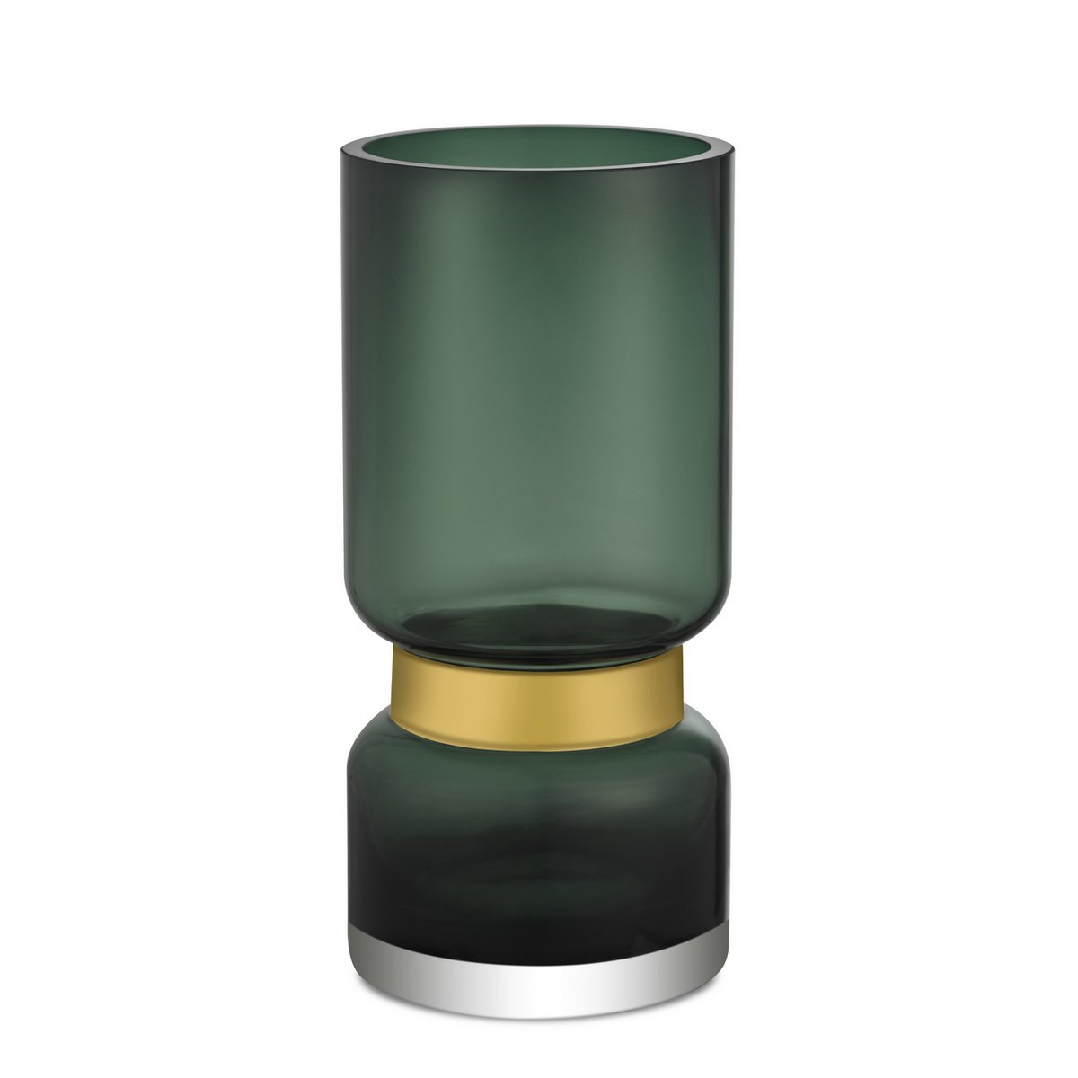 Retro futuristische, luxe grote groene glazen vaas met goud TRI 36 GE