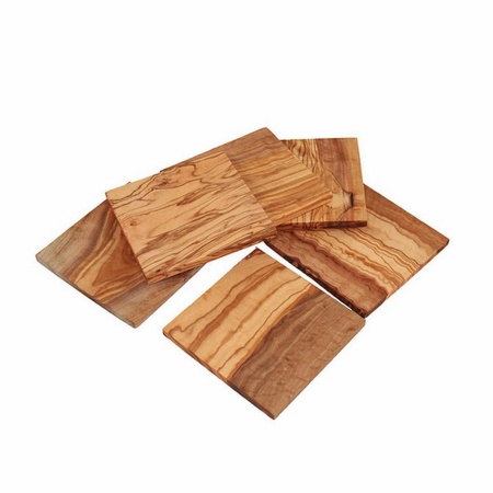 Set van 6 onderzetters vierkant 9 x 9 cm gemaakt van olijfhout