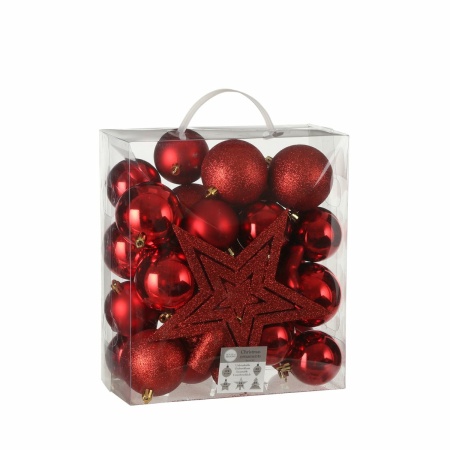 Plastic Kerstballen Set met Piek - 40 Stuks - Ø8 cm - Rood