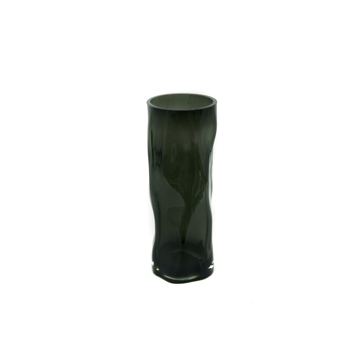 Hoge cilindrische vaas van 9 mm dik glas, onregelmatige vorm, zoals zwart hout. ABU40GR