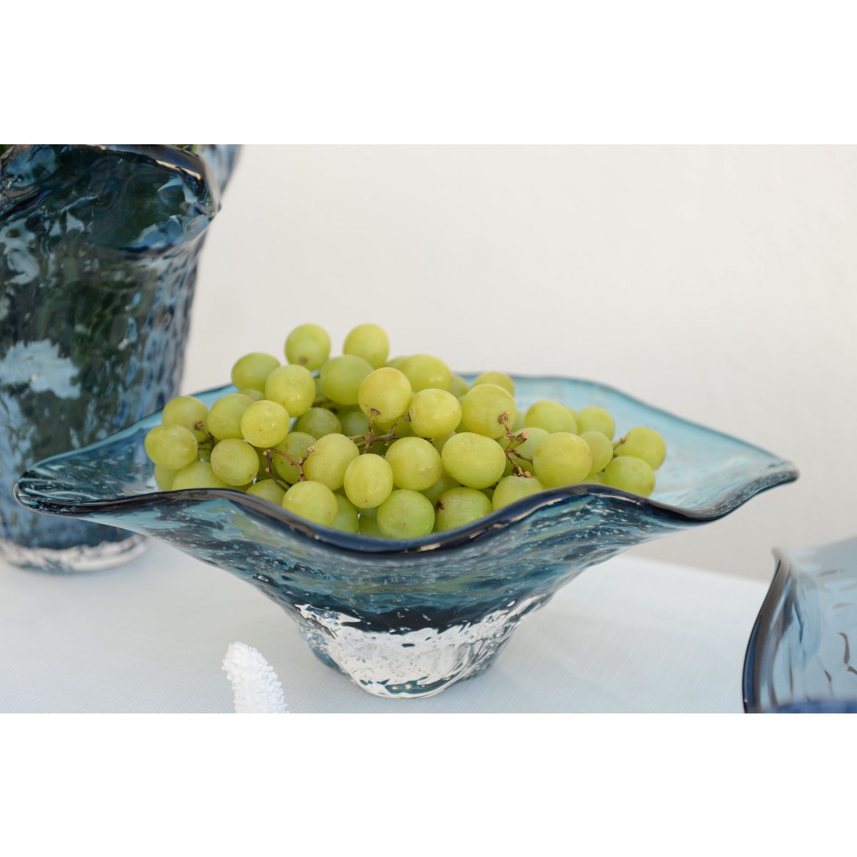 Blauw glas decoratieve snit 33x18x10.5 cm