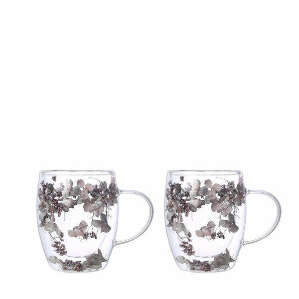 Dubbele wandtheekopjes 350 ml zilveren bloemen - veel 2