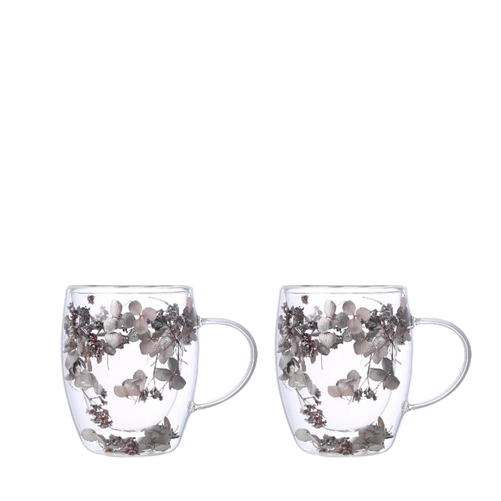 Dubbele wandtheekopjes 350 ml zilveren bloemen - veel 2