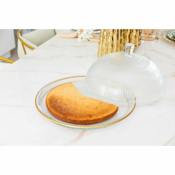 Glazen bel gouden randen op schotel 32x32x17cm