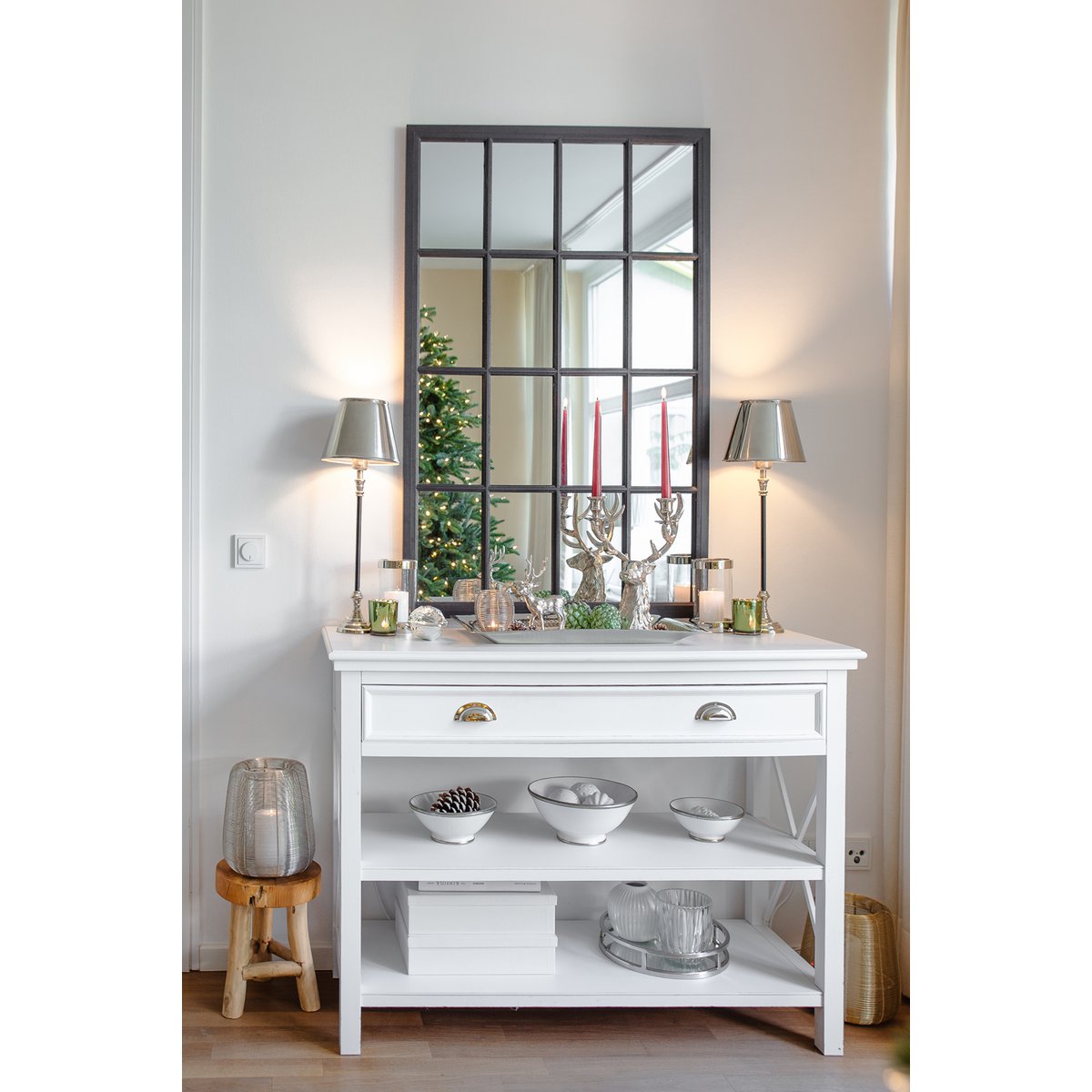 EDZARD kandelaar kandelaar hertengewei hoogte 33 cm, aluminium vernikkeld, voor 2 stokkaarsen