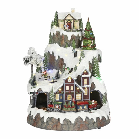 LuVille Kerstdorp Miniatuur Bergdorpje met Trein - H43 x Ø31 cm