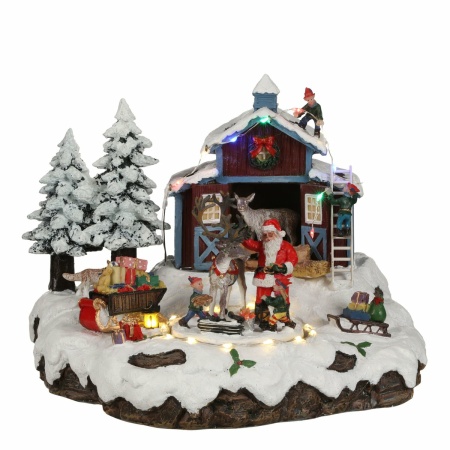 LuVille Kerstdorp Miniatuur Santa's dorp met Rendier - L24 x B21 x H20 cm