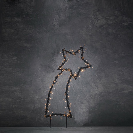 Garden d'Light Vallende Ster Tuinsteker met Warm Witte LED Verlichting - L35 x H77 cm - Zwart
