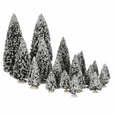 LuVille Kerstdorp Miniatuur Evergreen Bomen - 21 Stuks - H22 x Ø8 cm