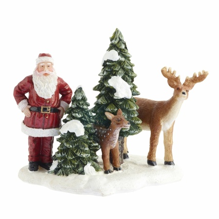 LuVille Kerstdorp Miniatuur Kerstman met Herten - L9 x B8 x H9 cm