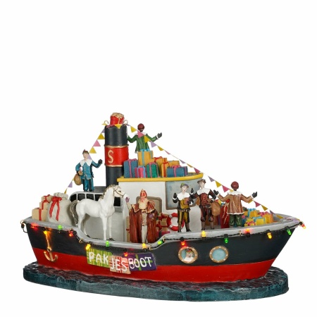 LuVille Sinterklaas Miniatuur Pakjesboot met LED Verlichting - L33 x B18 x H19 cm - Meerkleurig