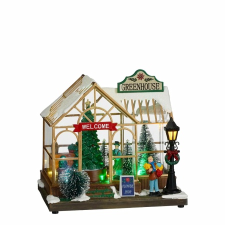 LuVille Kerstdorp Miniatuur Winter Kweekkas - L21 x B14 x H20 cm