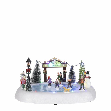 LuVille Kerstdorp Miniatuur Schaatsen op de Vijver - L32 x B25 x H15 cm