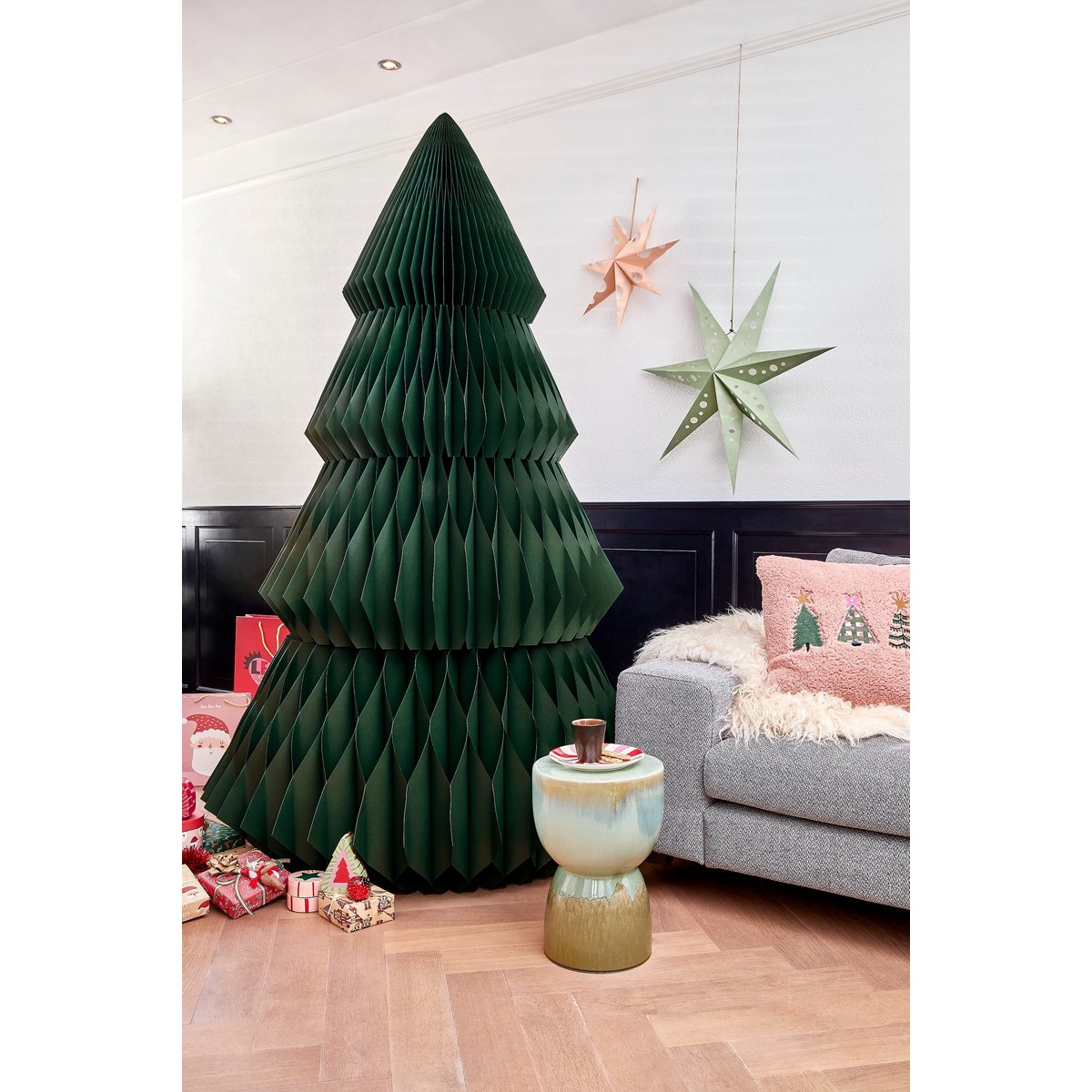 Papieren Kerstboom - Opvouwbare Kunstkerstboom - H212 x Ø120 cm - Kerst Decoratie - Groen