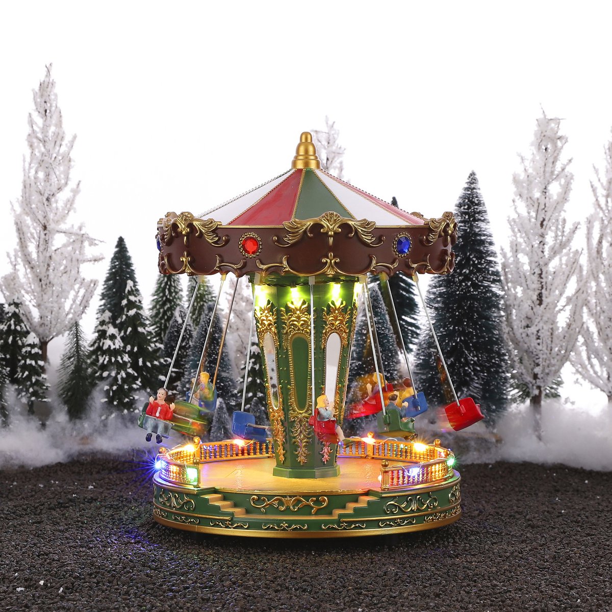 LuVille Kerstdorp Miniatuur Kermisattractie Zweefmolen - H27 x Ø21 cm