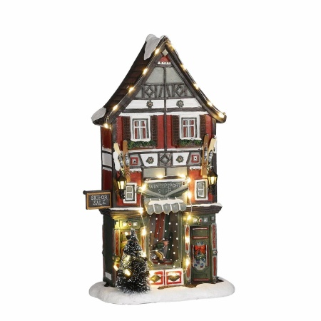 LuVille Kerstdorp Miniatuur Wintersportwinkel - L18 x B8 x H28 cm