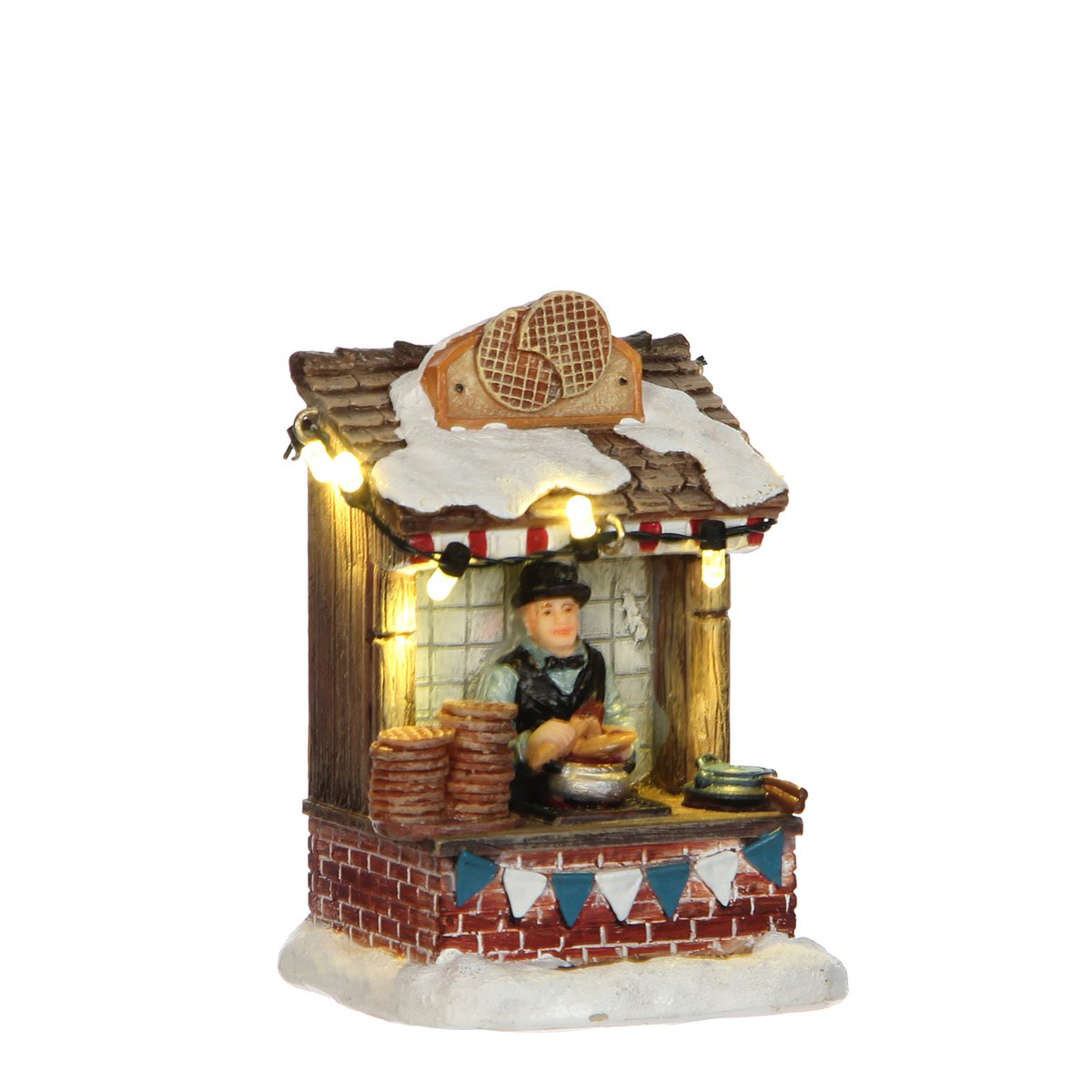 LuVille Kerstdorp Miniatuur Stroopwafelkraam - L7 x B6 x H10 cm
