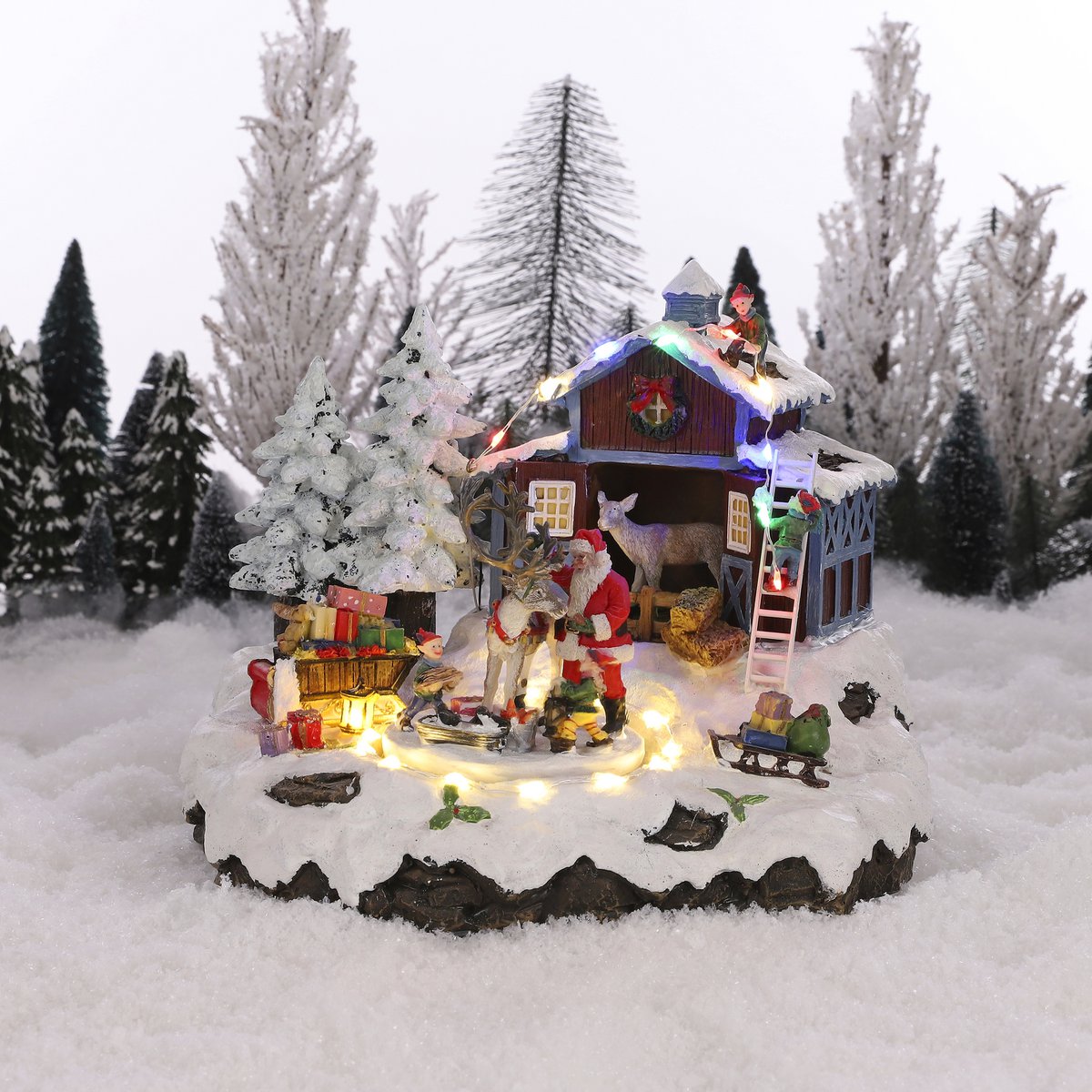 LuVille Kerstdorp Miniatuur Santa's dorp met Rendier - L24 x B21 x H20 cm