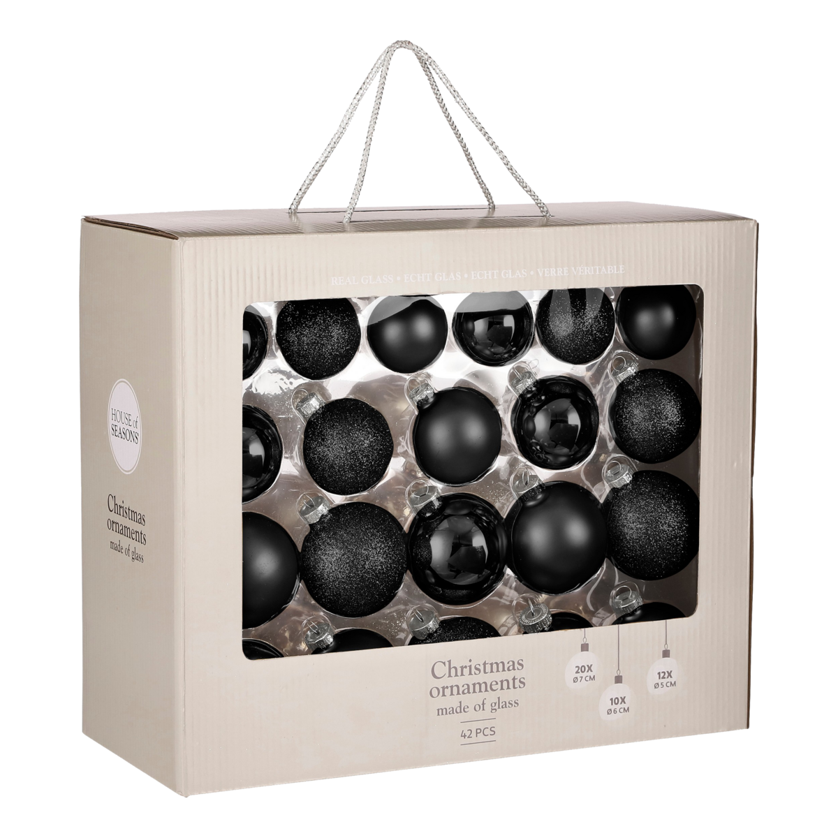 Kerstballen Set - 42 Stuks - Ø7 cm - Glas - Zwart