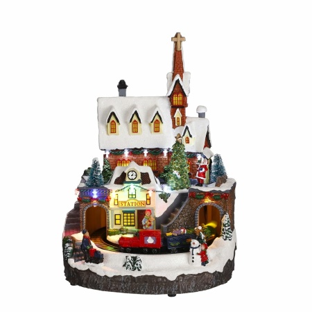 LuVille Kerstdorp Miniatuur Treinstation - L24 x B24 x H33 cm - Meerkleurig