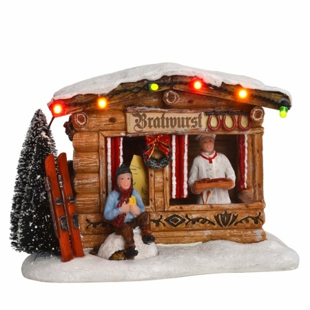 LuVille Kerstdorp Miniatuur Braadworst Marktkraam - L14 x B11 x H10 cm