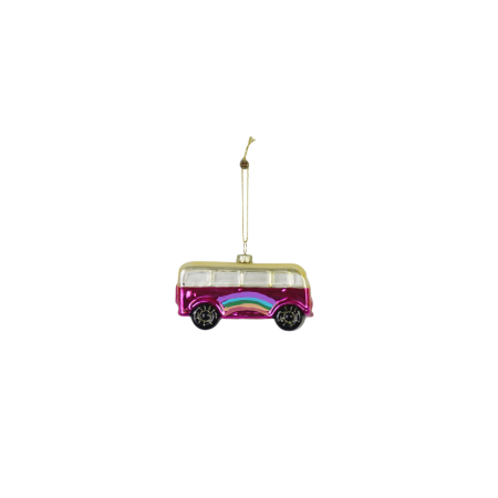 Ornament - Kersthanger -Hippie Bus -Roze - 9,5x4x5,5cm