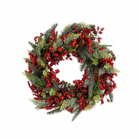 Norah Kerstkrans met Dennenappels - H13 x Ø50 cm - Rood