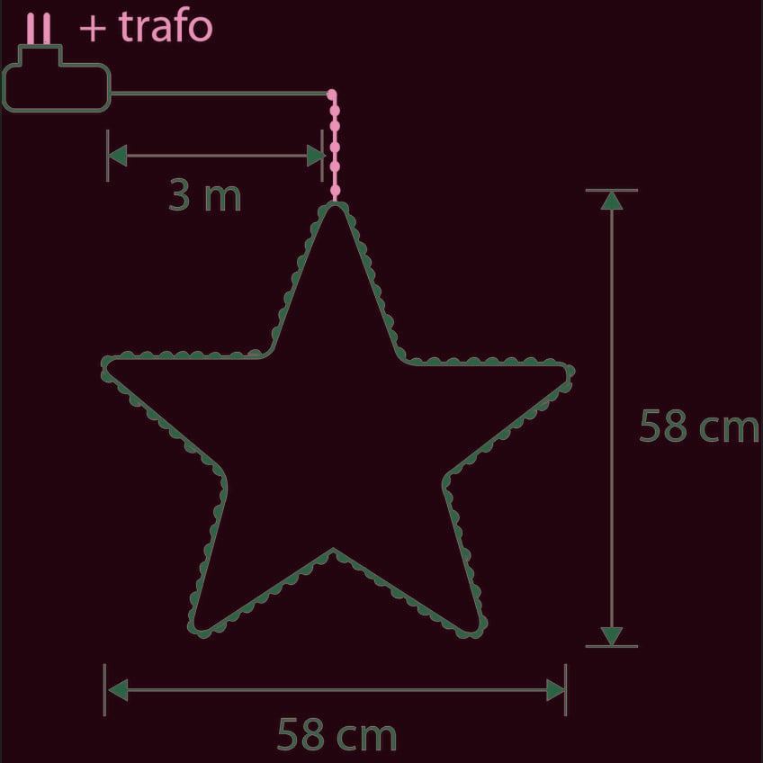 Ster Hangend met Warm Witte LED Verlichting - H128 x Ø58 cm - Zwart