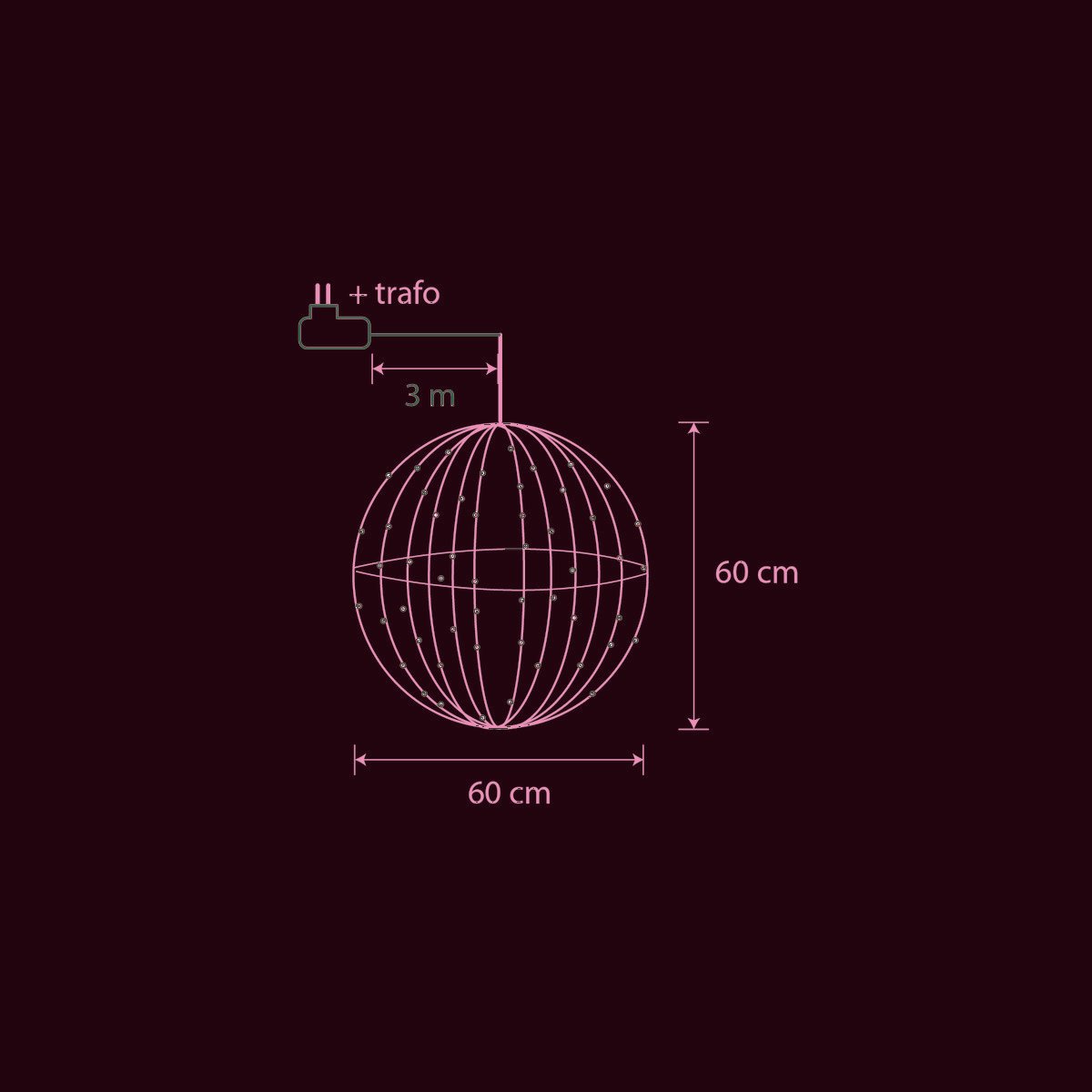 Kerstverlichting Bal met Warm Witte LED Lampjes - Ø60 cm - Zwart